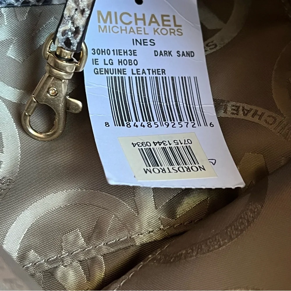 Michael Kors Ines Snake Print Leather Metal Chain Hobo Retail $498